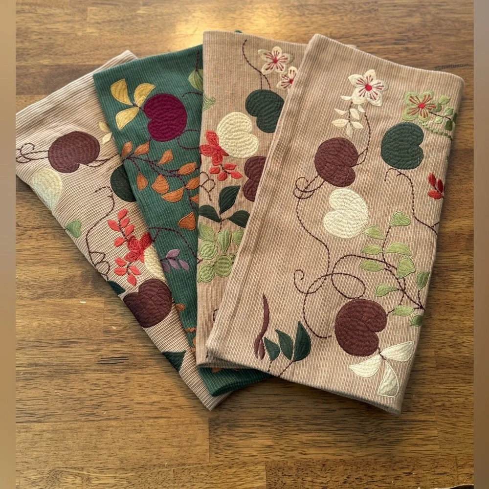 4 Crate & Barrel Mandarin Garden Pillow Covers Embroidered Holiday Fall 16”